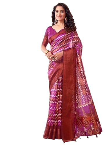 Shiv Textiles Women's Cotton Blend Geometric print Saree(SAT-595-PINK)