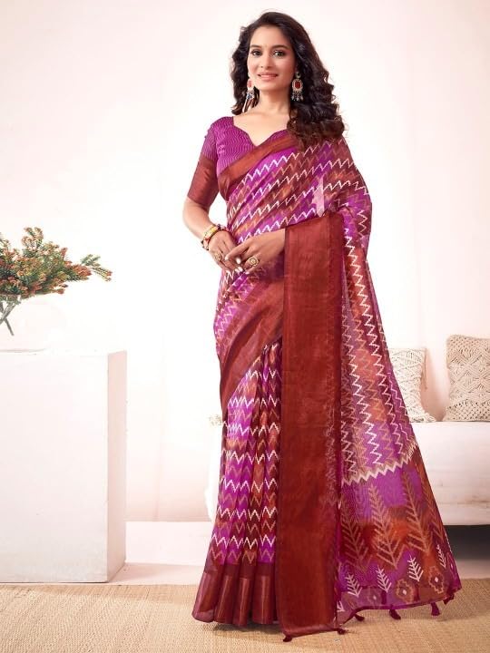 Shiv Textiles Women's Cotton Blend Geometric print Saree(SAT-595-PINK)