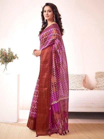Shiv Textiles Women's Cotton Blend Geometric print Saree(SAT-595-PINK)