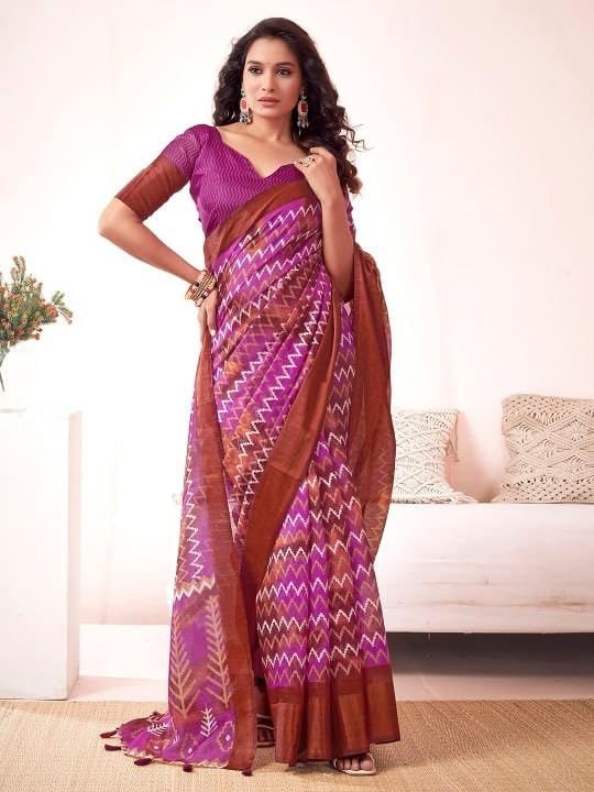 Shiv Textiles Women's Cotton Blend Geometric print Saree(SAT-595-PINK)