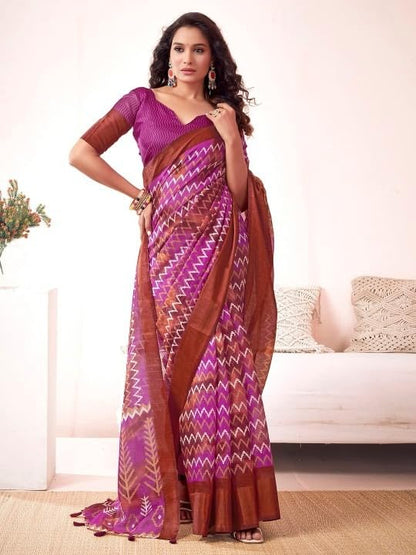 Shiv Textiles Women's Cotton Blend Geometric print Saree(SAT-595-PINK)