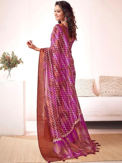 Shiv Textiles Women's Cotton Blend Geometric print Saree(SAT-595-PINK)