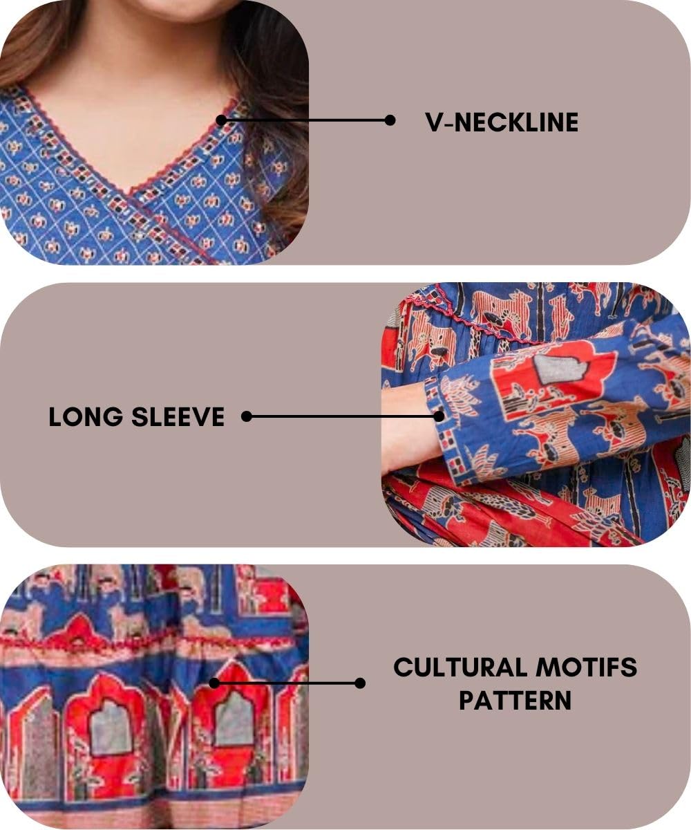 GRECIILOOKS Women's Poly Rayon Regular Kurta Set (GL-W.Kurta SET-K2762&P184&D122_Blue_M)