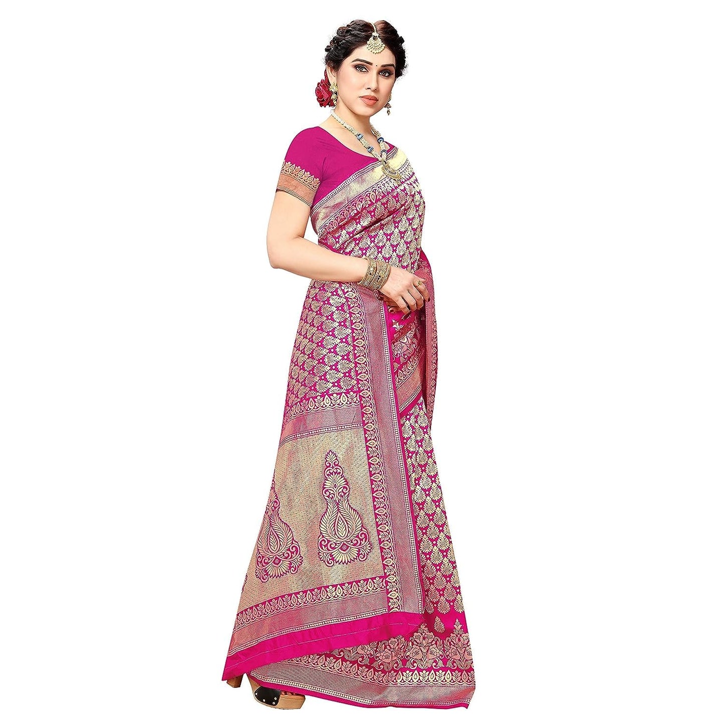 Yashika Women's Trendy Banarasi Kanjivaram Pink Color Art Silk Saree with Blouse Material (MALIYA PINK)