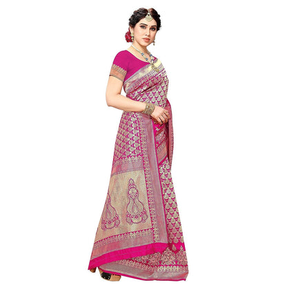 Yashika Women's Trendy Banarasi Kanjivaram Pink Color Art Silk Saree with Blouse Material (MALIYA PINK)