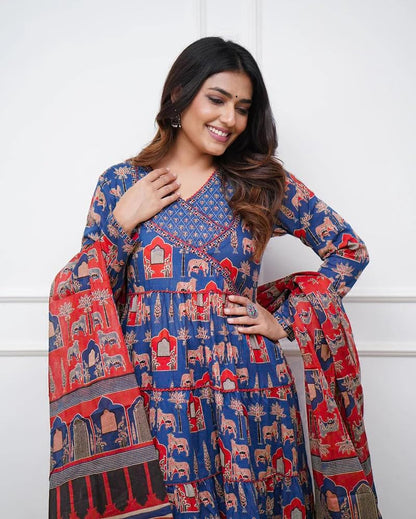 GRECIILOOKS Women's Poly Rayon Regular Kurta Set (GL-W.Kurta SET-K2762&P184&D122_Blue_M)