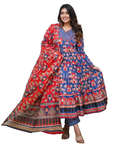 GRECIILOOKS Women's Poly Rayon Regular Kurta Set (GL-W.Kurta SET-K2762&P184&D122_Blue_M)