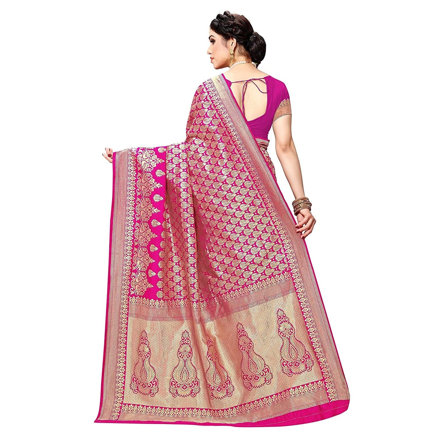 Yashika Women's Trendy Banarasi Kanjivaram Pink Color Art Silk Saree with Blouse Material (MALIYA PINK)