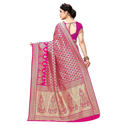 Yashika Women's Trendy Banarasi Kanjivaram Pink Color Art Silk Saree with Blouse Material (MALIYA PINK)